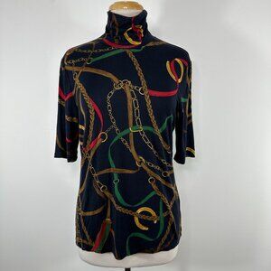 Lauren Ralph Lauren Women's XL Multicolor Equestrian Mock Neck 1/2 Sleeve Shirt